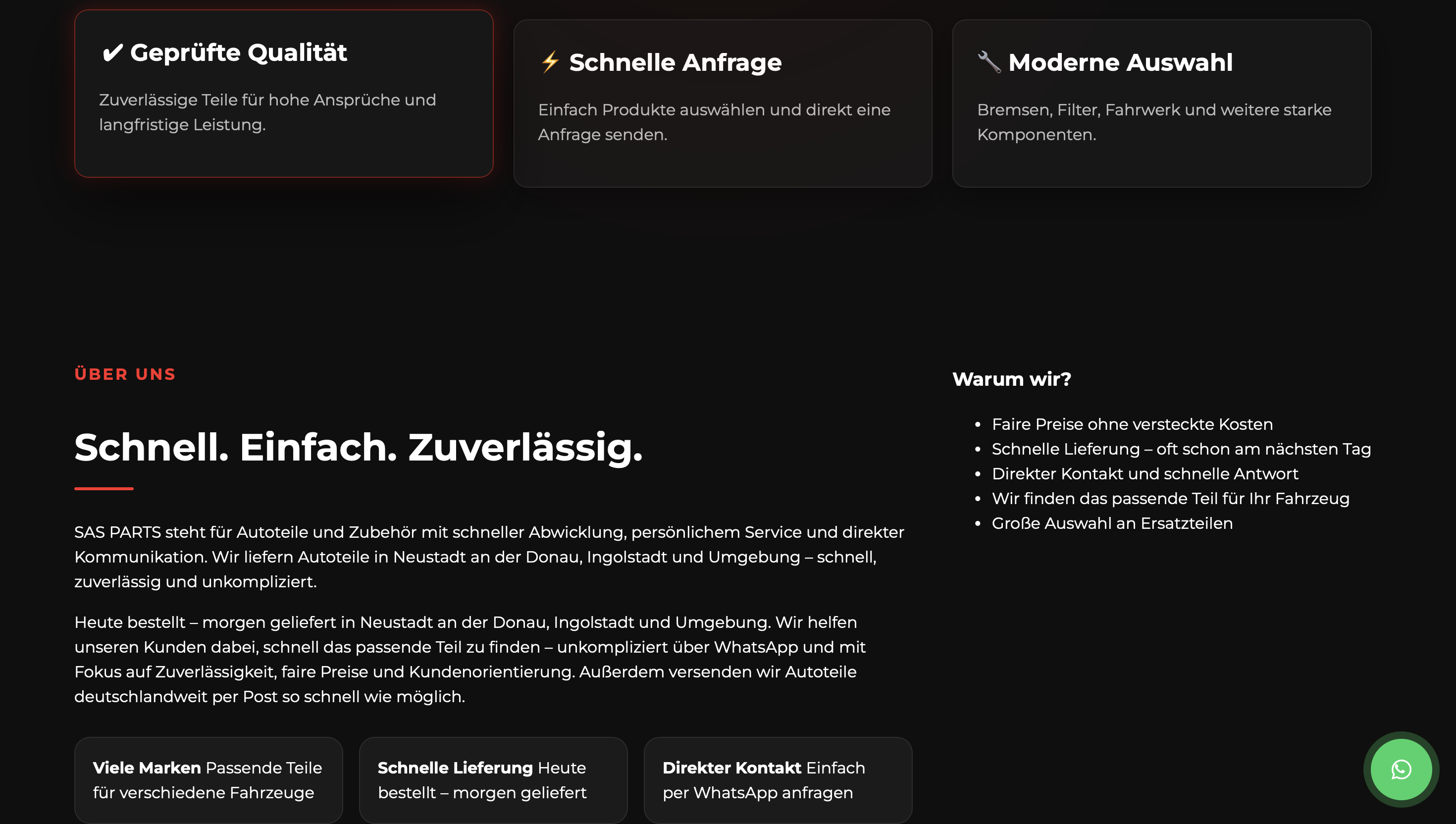 SAS PARTS Website weiterer Bereich